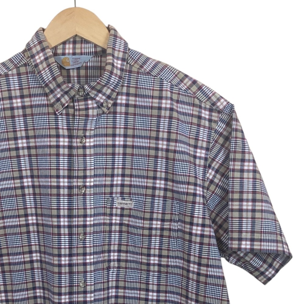 Carhartt Men Button Up‎ Short Sleeve 2XL Relaxed Fit Plaid Red Blue White